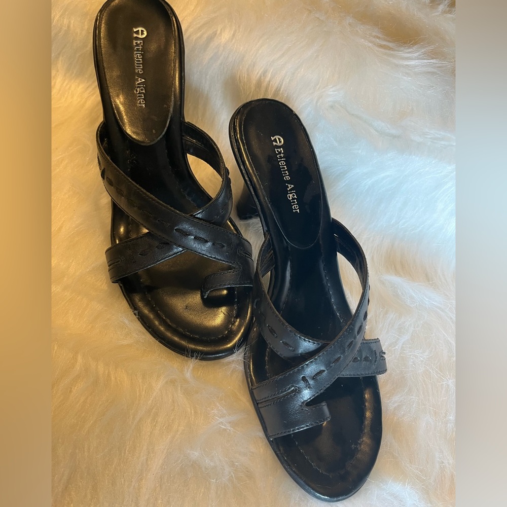 Black open toe kitten heel